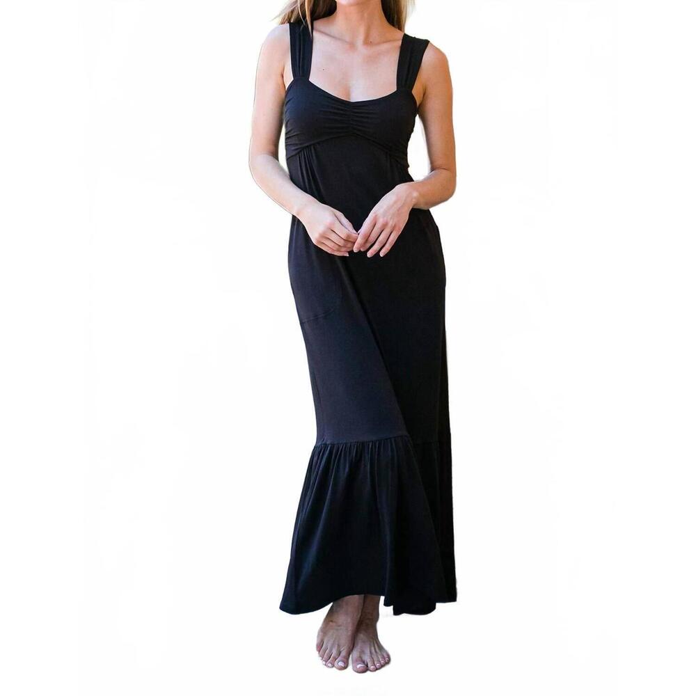 NEW YALA cleo babydoll bamboo maxi dress in black
